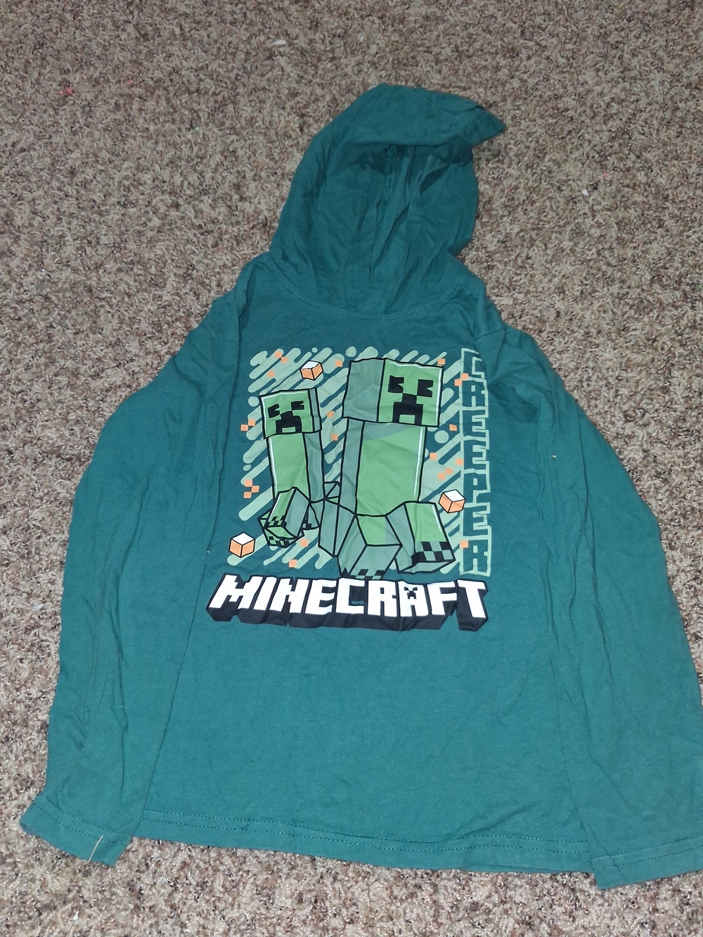 Minecraft Kids' Teal Hooded Long-Sleeve Shirt